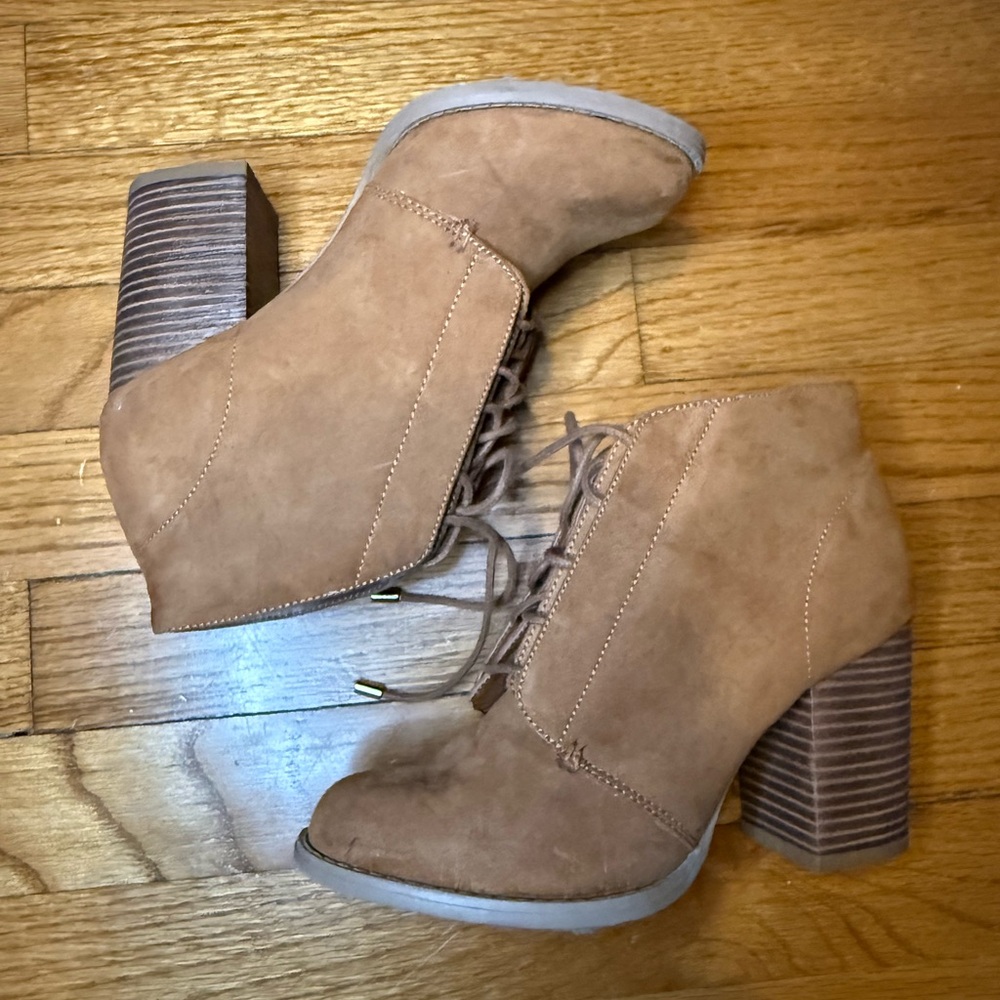 Call It Spring Tan Suede Lace-Up Ankle Booties